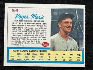 lot 7 image: 1962 Post Cereal Roger Maris #6 Baseball Card