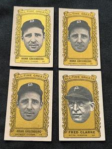 lot 21 image: RARE 1963 Bazooka Baseball Card Lot - #19 Hank Greenberg (x3) and #26 Fred Clarke