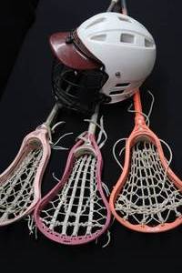 lot 21 image: LACROSSE HELMET  3 STICKS