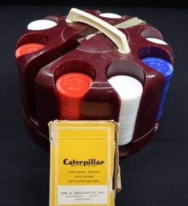 lot 54 image: POKER CADY AND VINTAGE CATERPILLAR CARDS