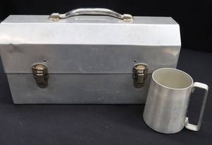 lot 63 image: VINTAGE SOLID ALUMINUM WITH RIVETS MINERS LUNCH BOX