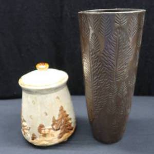 lot 70 image: COPPER VASE WITH COOKIE JAR