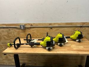 lot 52 image: RYOBI Lot of 3- 25 cc 2-Stroke Attachment Capable Full Crank Straight Gas Shaft String Trimmer Heads