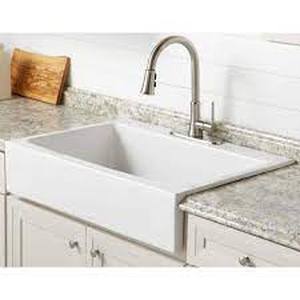 lot 23 image: SINKOLOGY Josephine 34 in. 3-Hole Quick-Fit Drop-In Farmhouse Single Bowl Crisp White Fireclay Kitchen Sink