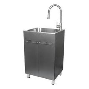 lot 29 image: Presenza All-in-One 22 in. x 18 in. x 33.8 in. Stainless Steel Drop-In Sink and Cabinet with Faucet in Gray