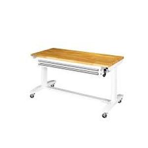 lot 33 image: Husky 52 in. W x 24 in. D Steel 2-Drawer Adjustable Height Solid Wood Top Workbench Table in White