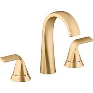 lot 59 image: KOHLER Cursiva 4 in. Center-set Double Handle Bathroom Faucet in Vibrant Brushed Modern Brass