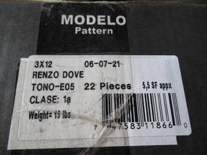 lot 109 image: Renzo Dove - 3 in. x 12 in. Glossy Ceramic Wall Tile (5.5 sq. ft.Case) - 1 Case