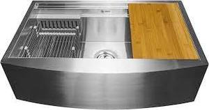 lot 24 image: AKDY Handmade Workstation Mount Stainless Steel 30 in. x 20 in. Single Bowl Ledge Farmhouse Apron Kitchen Sink in Matte Black