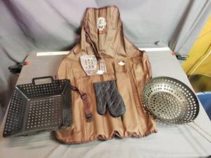 lot 24 image: Grilling Pans, New Grill Utensils and Apron