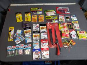lot 36 image: Lot of New Fishing Tackle - Fillet Knife, Hooks, Bobbers, Lures and More