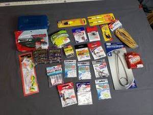 lot 44 image: Lot of New Fishing Tackle - Hooks, Lures, Bobbers, Trilene and more