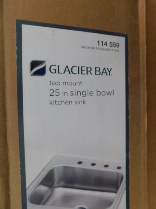 lot 168 image: Glacier Bay 25 in. Drop in Single Bowl 20 Gauge Stainless Steel Kitchen Sink