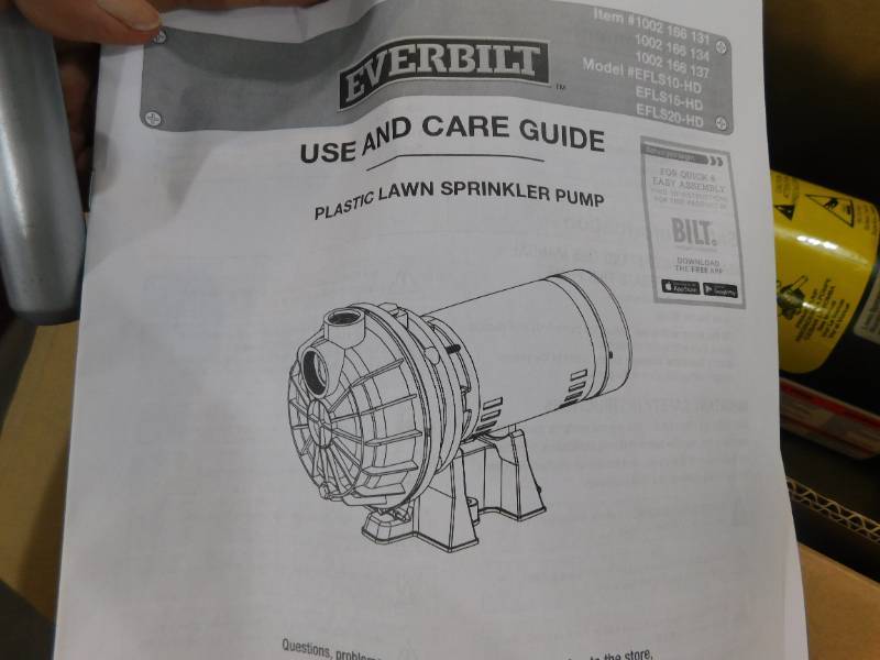 New -Everbilt 1-1/2 HP Plastic Lawn Sprinkler Pump, Brand New Mattresses  Queen - Christmas Trees - AC Units - Home Improvments - Home Goods - Rugs &  More Auction #442