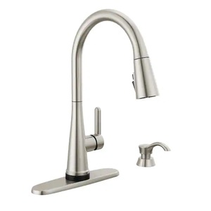 lot 43 image: Delta Greydon Touch2O Single Handle Pull Down Sprayer Kitchen Faucet with ShieldSpray Technology in SpotShield Stainless Steel