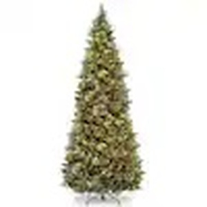 lot 88 image: National Tree Company 10 ft. Carolina Pine Slim Wrapped Tree with Flocked Cones and Clear Lights