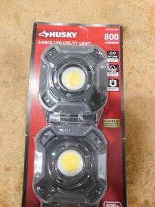 lot 77 image: Husky 800-Lumen LED Utility Lights 2-Modes with Magnetic Handle and Batteries (2-Pack)