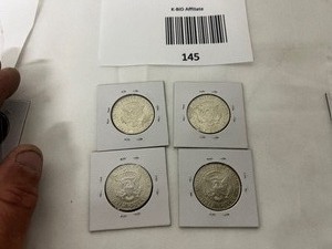 lot 145 image: LOT OF 4 NIFC KENNEDY HALF DOLLARS