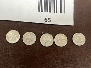 lot 65 image: LOT OF 5 SILVER ROOSEVELT DIMES FROM THE 1960S