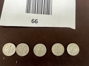 lot 66 image: LOT OF 5 1960S ROOSEVELT DIMES 90%SILVER