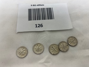 lot 126 image: LOT OF 5   1964 SILVER ROOSEVELT DIMES       90% SILVER