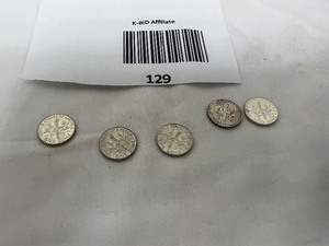 lot 129 image: LOT OF 5   1964 SILVER ROOSEVELT DIMES       90% SILVER