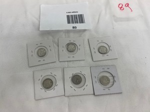 lot 89 image: LOT OF 6 CANADIAN SILVER DIMES