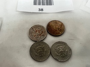 lot 38 image: LOT OF 4 KENNEDY HALF DOLLAR ERROR COINS