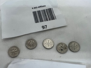 lot 97 image: LOT OF 5  1963 SILVER ROOSEVELT DIMES     90% SILVER