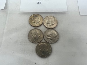 lot 32 image: LOT OF 5 KENNEDY HALF DOLLARS
