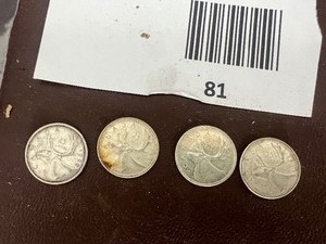 lot 81 image: LOT OF 4 CANADIAN QUARTERS FROM 1960S SILVER