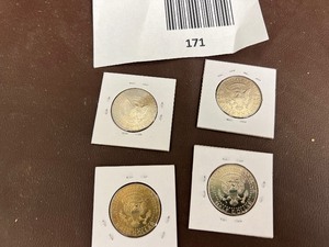 lot 171 image: LOT OF 4 NIFC KENNEDY HALF DOLLARS