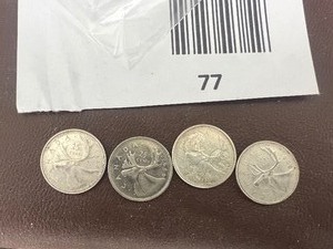 lot 77 image: LOT OF 4 CANADIAN QUARTERS FROM 1960S SILVER