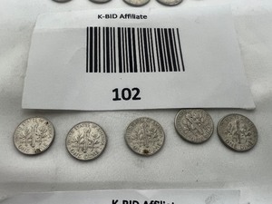 lot 102 image: LOT OF 5     1963 SILVER ROOSEVELT DIMES       90% SILVER