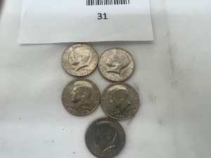 lot 31 image: LOT OF 5 KENNEDY HALF DOLLARS