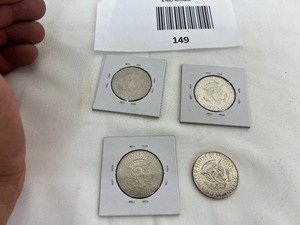 lot 149 image: LOT OF 4 NIFC KENNEDY HALF DOLLARS