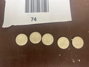 lot 74 image: LOT OF 5 SILVER ROOSEVELT DIMES FROM THE 1960S    90% SILVER
