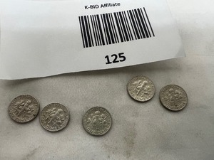 lot 125 image: LOT OF 5   1964D SILVER ROOSEVELT DIMES       90% SILVER