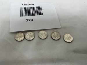 lot 128 image: LOT OF 5   1964 SILVER ROOSEVELT DIMES       90% SILVER