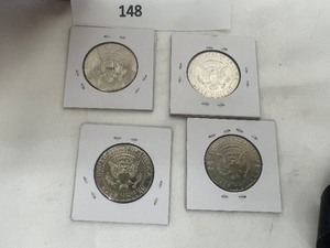 lot 148 image: LOT OF 4 NIFC KENNEDY HALF DOLLARS