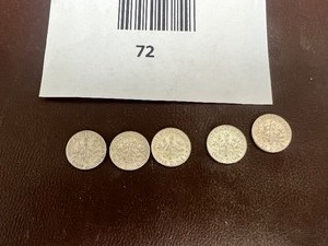 lot 72 image: LOT OF 5 SILVER ROOSEVELT DIMES FROM THE 1960S    90% SILVER