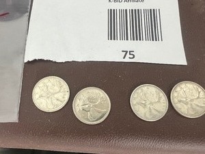 lot 75 image: LOT OF 4 CANADIAN QUARTERS FROM 1960S SILVER