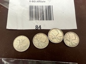lot 84 image: LOT OF 4 CANADIAN QUARTERS FROM 1950S &1960S SILVER