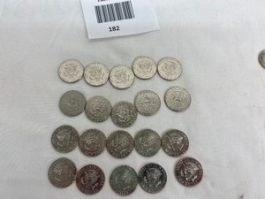 lot 182 image: LOT OF 20 NIFC KENNEDY HALF DOLLARS