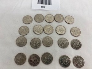 lot 186 image: LOT OF 20 NIFC KENNEDY HALF DOLLARS