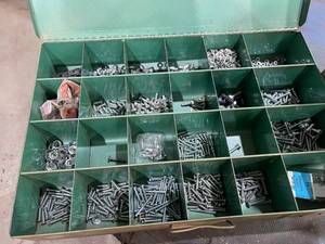 lot 9 image: Storage Bins with Drawers Partly Full of Miscellaneous Nuts and Bolts