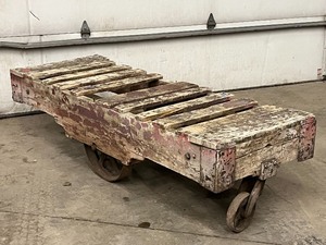 Antique Wood Warehouse Cart With Steel Wheels