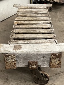 Antique Wood Warehouse Cart With Steel Wheels