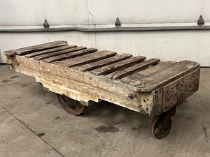 Antique Wood Warehouse Cart With Steel Wheels