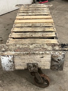Antique Wood Warehouse Cart With Steel Wheels